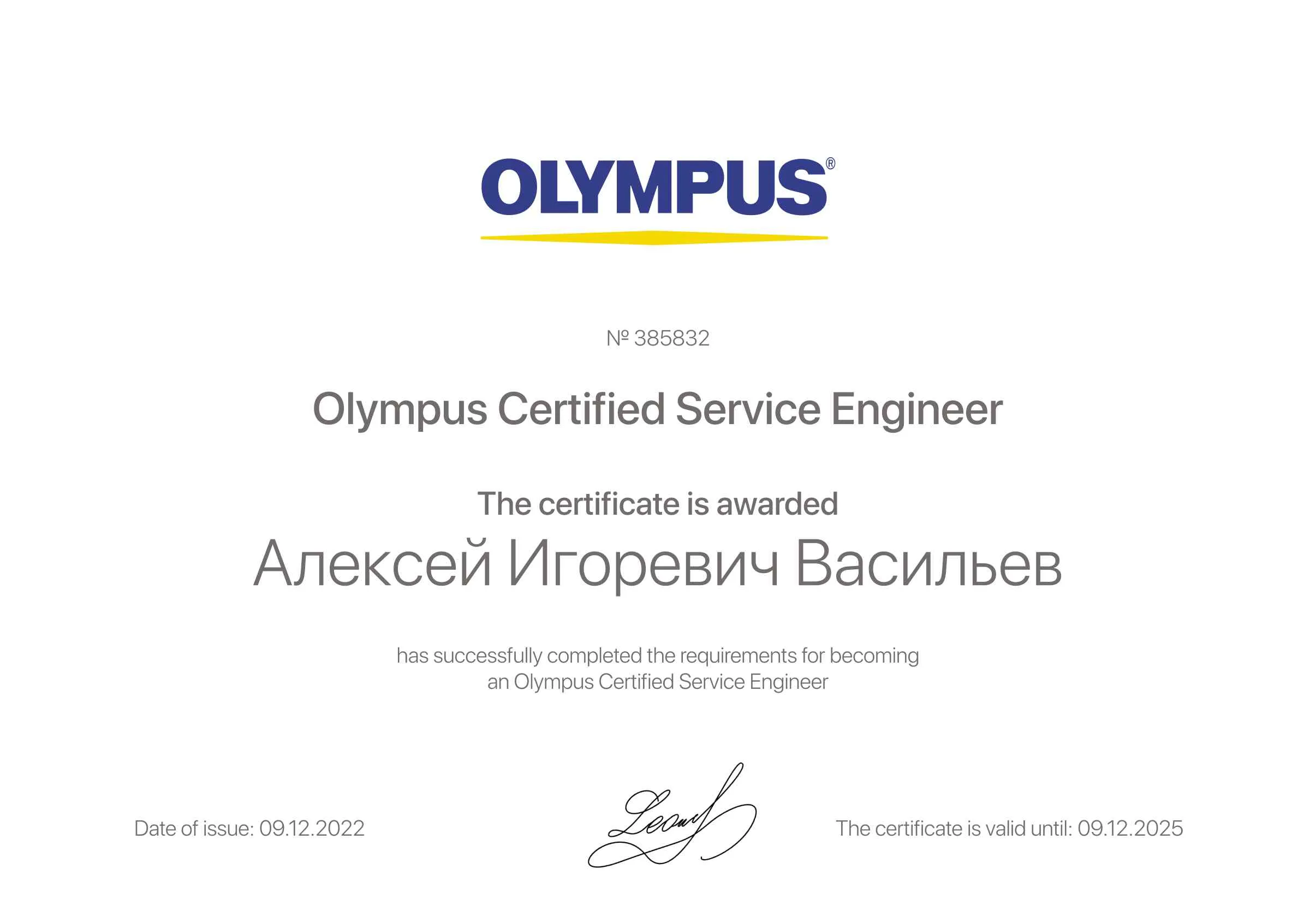 Сертификат - Алексей Игоревич Васильев